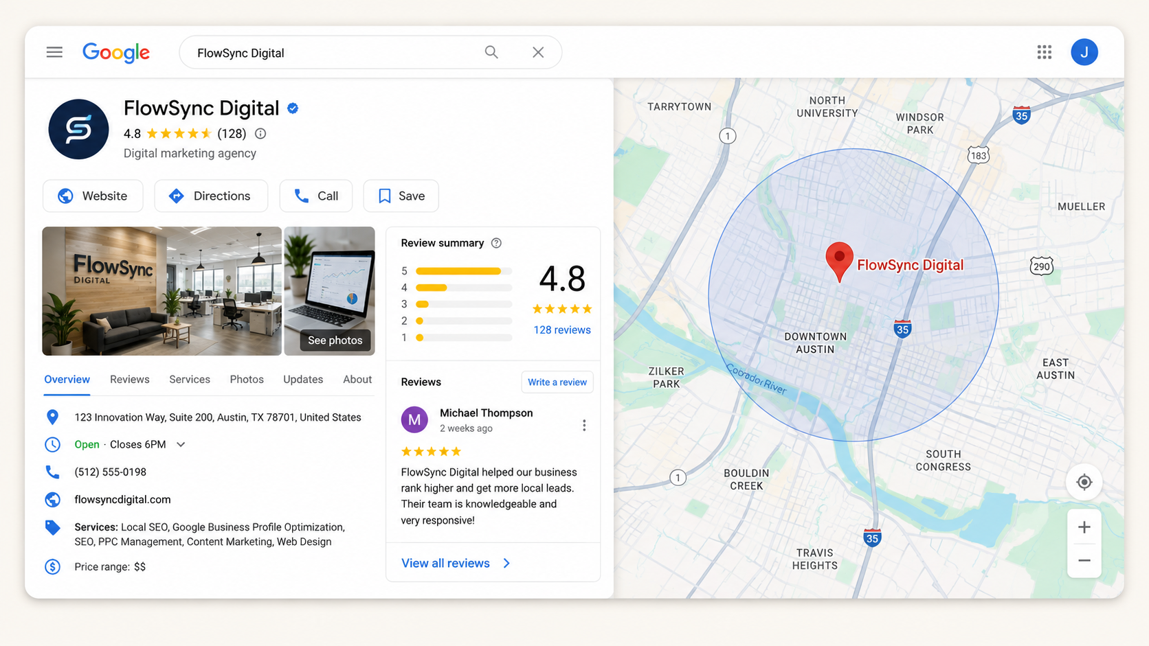 Google Maps profile preview