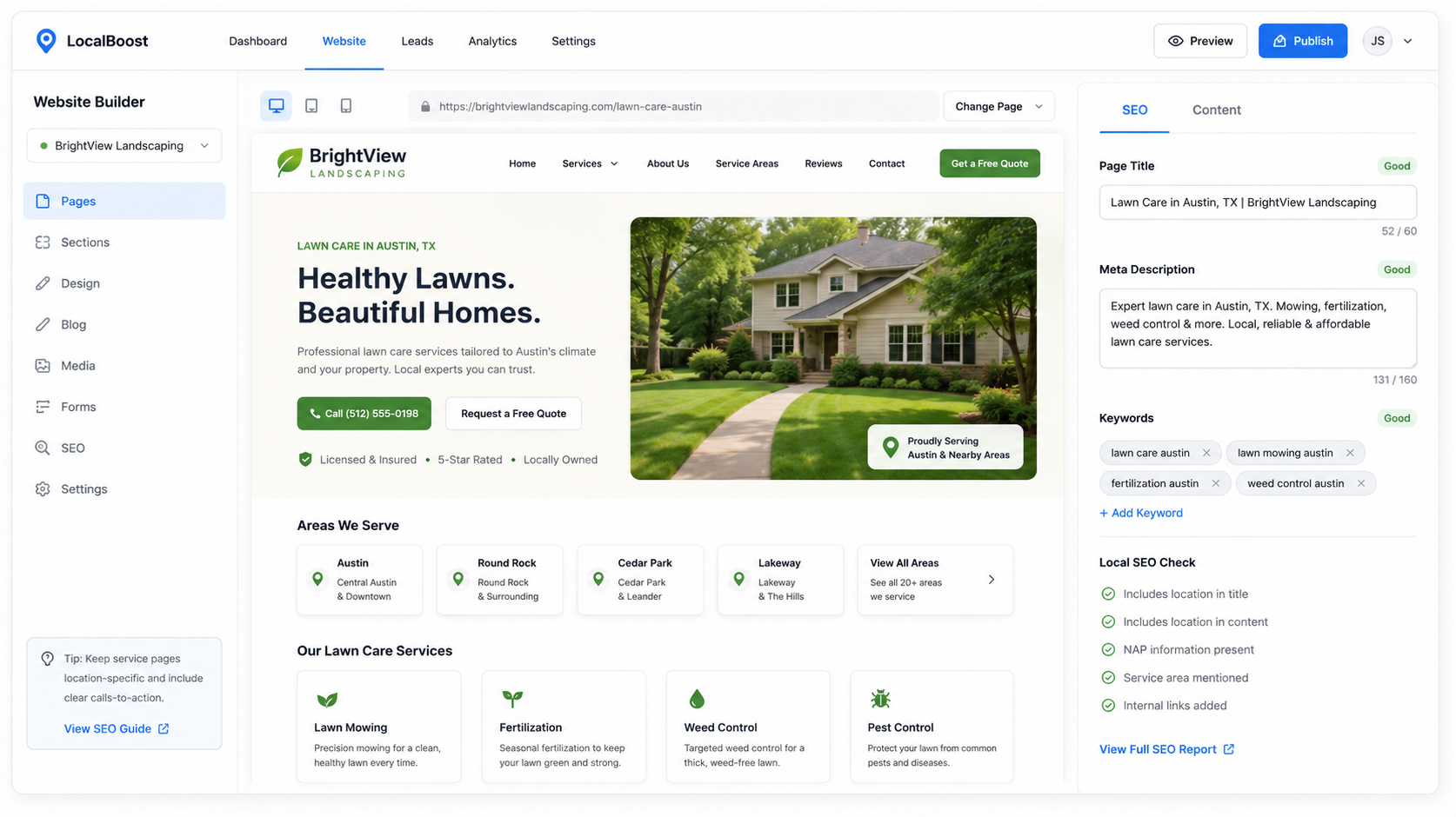 Website service page preview with local SEO structure and clearer call-to-action sections